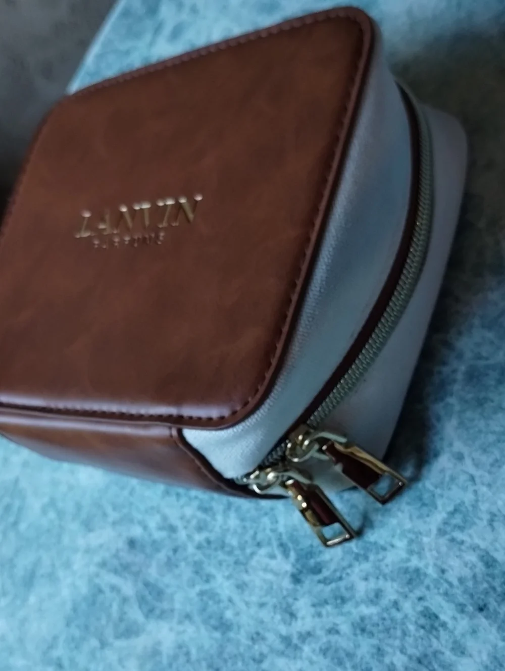 LANVIN Turkish Airlines Cosmetic  Case Pouch Tan Cream Gold Hardware